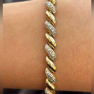 Sterling Silver Gold Vermeil San Marco Bracelet 7.5” Pavé CZ